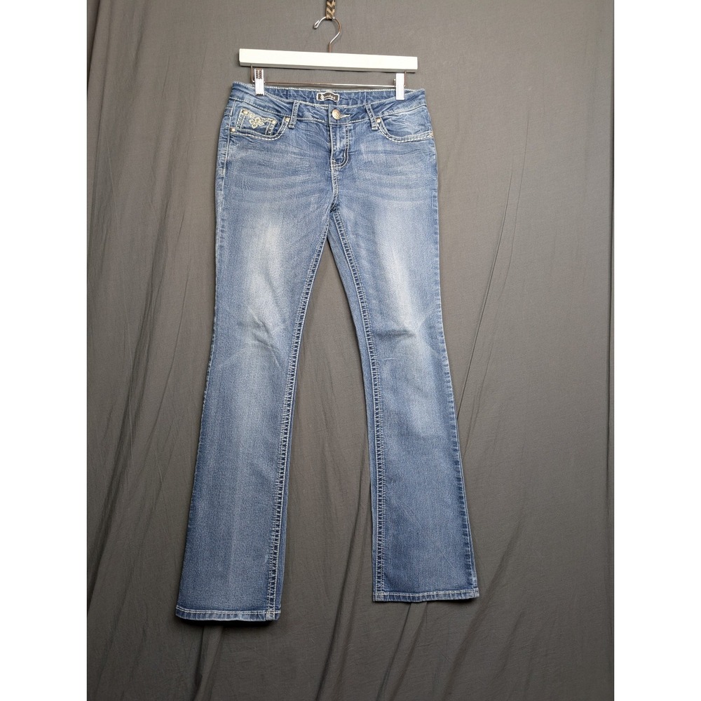 SOUNDGIRL Jeans Size 7/8 Straight leg White Embellished Pockets.